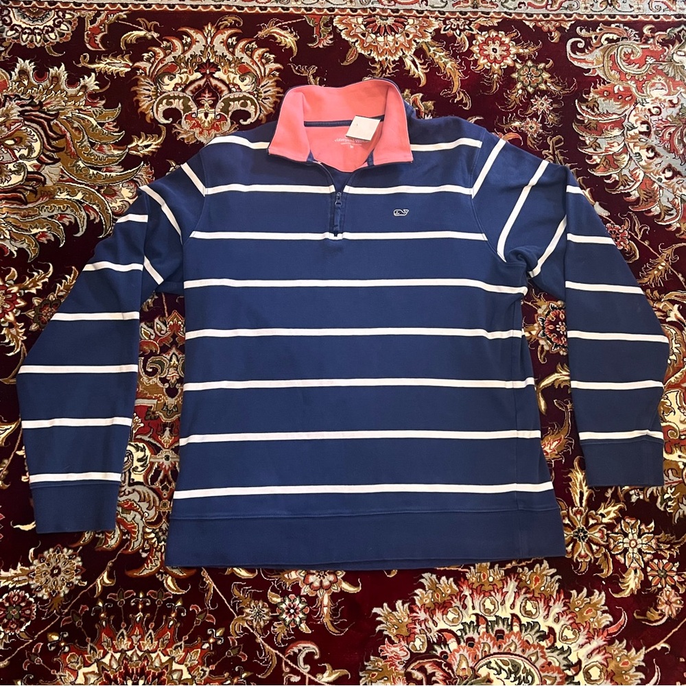 Vineyard Vines 1/4 Zip Long Sleeve Navy Blue Striped Men’s Size Medium Collar
